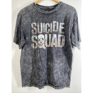 Suicide Squad Logo Black Bleach Washed Short Sleeve T-shirt Mens Medium 38-40